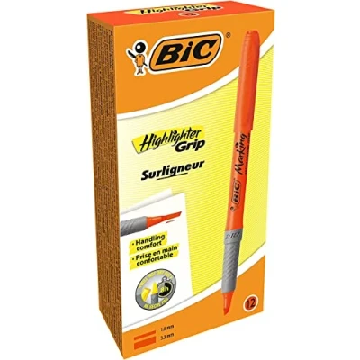 Imagen de BIC Highlighter Grip Marcadores punta biselada Ajustable Naranja, Caja de 12 unidades