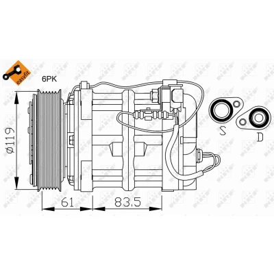 Imagen de NRF 32108 compresor de Aire Acondicionado DKS15CH 12 PAG 100 con aceite PAG, junta anular EASY FIT VOLVO: 850 Familiar