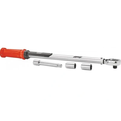 Imagen de Formula1 Llave dinamométrica ajustable de 40 a 210 Nm, accionamiento cuadrado 1/2, incluye extensión y llaves 17 mm 19 mm, plateado/rojo