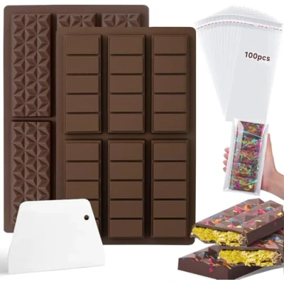 Imagen de Farnirvana 2 Piezas Molde Chocolate Silicona, 6 Cavidades Tableta Chocolate, Turron Dubai, Para Hacer Dulces