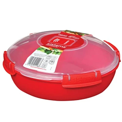 Imagen de Sistema bol o recipiente redondo para alimentos microondas Vaporera de 1,3 l Rojo/transparente