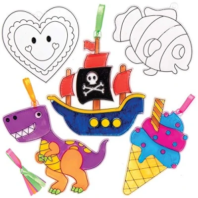 Imagen de Baker Ross Decoraciones Atrapasol Surtidas At922 (Paquete de 10),Divertidos Diseños Plástico Para que los Niños Coloreen y Decoren