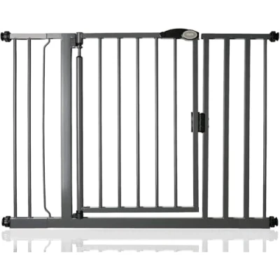 Imagen de Bettacare Puerta para Mascotas de Cierre automático, 103.8cm 110.8cm, Gris, Escalera Ajuste a Presión Perros y Cachorros, Barrera Seguridad Puertas, Pasillos Espacios