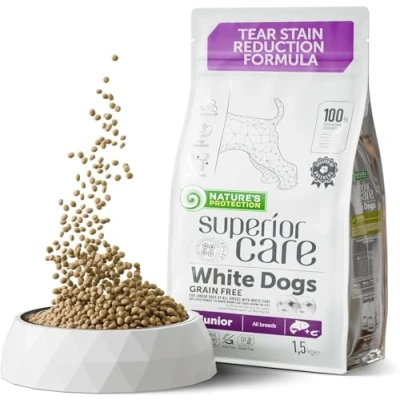 Imagen de Nature&#039;s Protection Superior Care Comida para Perros Blancos Jóvenes Pienso Hipoalergénico Sin Cereales con Salmón, Rico en Omega 3 y 6 Antimanchas Lagrimales, 1,5 Kg