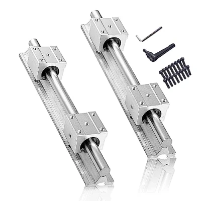 Imagen de CNCMANS guía lineal de riel lineal, 2 unidades SBR12 300 mm, acero inoxidable con 4 rodamientos lineales SBR12UU, piezas CNC para impresora 3D, motor paso a (guía