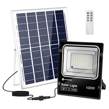 Imagen de Aigostar Foco proyector LED solar con mando a distancia，100W，6500K luz blanca.Resistente al agua IP66.Perfectos para interior y exterior jardín，patios，caminos o garajes，Longitud de cable 2M.