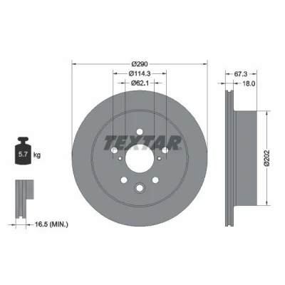 Imagen de TEXTAR 92334403 Disco de freno 290 18 05/08 114,3 ventilación interna revestido sin cojinete rueda, perno sujeción buje rueda