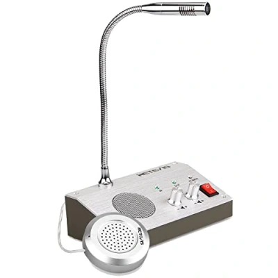 Imagen de Retevis RT9908 Intercomunicador Ventanilla Sistema de Intercomunicación Ventana Dual Walkie Talkie Micrófono Base 3W Remoto para Mantener una Distancia Social Segura(Plata)