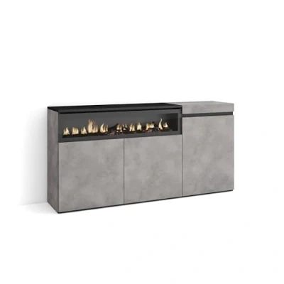 Imagen de Skraut Home Aparadores para salón Gran Capacidad de almacenaje 150x75x35cm 3 Puertas Chimenea eléctrica Estilo Moderno Cemento