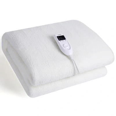 Imagen de briebe Calienta Camas Eléctrico 160 x 100 cm 5 Niveles Temperatura, Temporizador, Lavable, Suave, Cama Individual, Rápido Calentamiento, Forro Polar Blanco, 60W, EB1132
