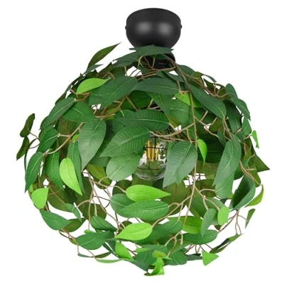 Imagen de Reality Leuchten Plafón Leavy, negro/verde, Ø 38 cm, E27, 1 luz
