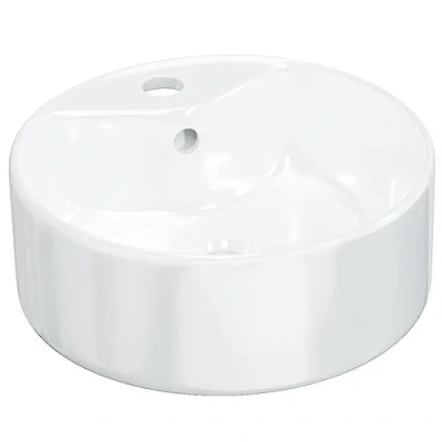 Imagen de vidaXL Lavabo Redondo, Lavamanos para Encimera, con Orificio de Desagüe, Baño Aseo Tocador, Cerámica Blanco 40x14,5 cm
