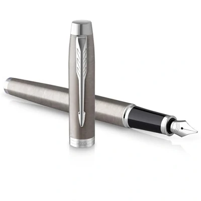 Imagen de PARKER IM Pluma estilográfica acero inoxidable con detalles cromados punta fina tinta azule caja para regalo