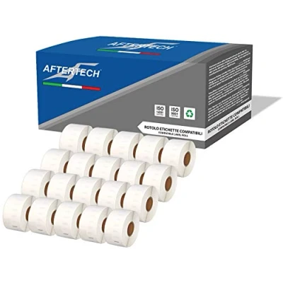 Imagen de Aftertech 20 rollos de etiquetas adhesivas compatibles 99012 36 x 89 mm (260 etiquetas/rollo = 5200 totales) para Dymo LabelWriter Seiko SLP etiquetadoras impresoras S0722400 20x99012