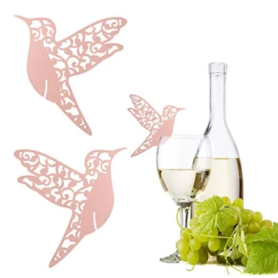 Imagen de 50 Tarjetas de Lugar, Nombre Mesa con Forma Pájaro Pequeño para Copa Vino, Lugar Boda Mesa, Recepciones, Fiestas, Eventos, Celebraciones(Rosa)