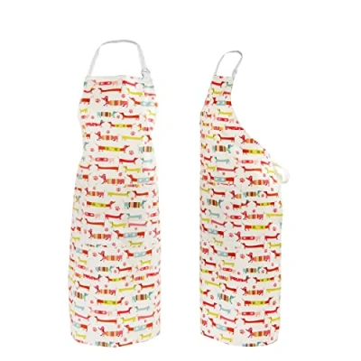 Imagen de SPOTTED DOG GIFT COMPANY Delantal da Cocina Mujer y Hombre con Perro Salchicha, Mandil de Cocina, 100% Algodón, Ajustables Bolsillo, Accesorios Regalos para Amantes los Perros