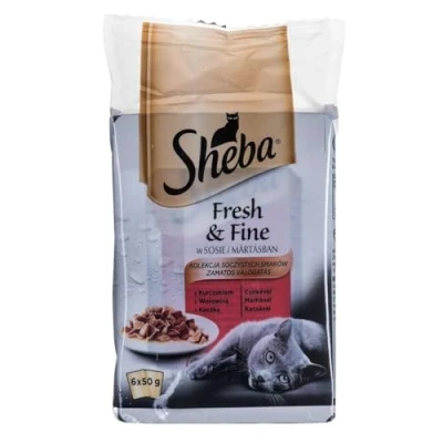 Imagen de Sheba Fresh Fine Sachet Comida húmeda para gatos en salsa con pollo y carne de res 36 bolsas porciones 6 x (6 50 g)
