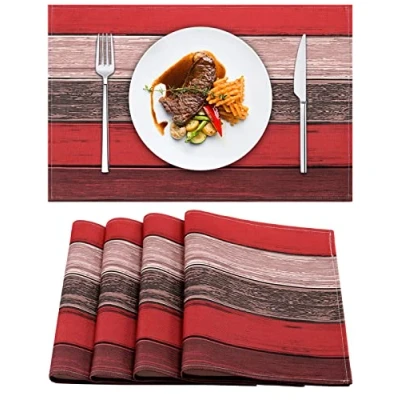 Imagen de Mantel Rojo Manteles Individuales de Lino 32x45cm Conjunto 4 Resistentes al Calor Mesa Antideslizante Fácil Limpiar Impermeable Manteles（Rojo）