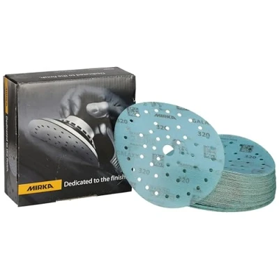 Imagen de Mirka Galaxy papel de lija epoxi 150mm velcro grano 320 para el lijado resina epoxi, madera, rivertable / 50 unidades discos