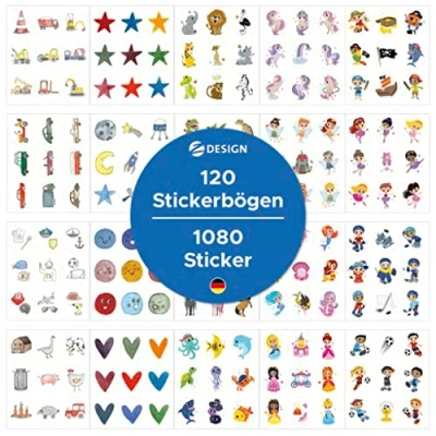 Imagen de AVERY Zweckform Juego de pegatinas para niños 1.000 (fabricadas en Alemania, 20 temas diferentes y niñas, cumpleaños infantiles, obsequios, regalo invitados, bolsa escolar)