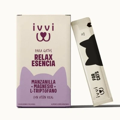 Imagen de ivvi Relax Esencia para Gatos Crema Funcional con manzanilla, L triptófano y magnesio Apoyo Natural al Equilibrio Emocional 30x15g atún Real