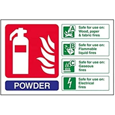 Imagen de vsafety 11017 AL S señal de extintor, ID polvo, autoadhesivo, paisaje, 150 mm x 100 mm, azul/verde/rojo