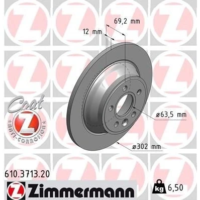 Imagen de ZIMMERMANN COAT Z 610.3713.20 Disco de freno 302 12 6/5 5 108 macizo revestido VOLVO: S80 II, XC70 II Familiar, V70 3