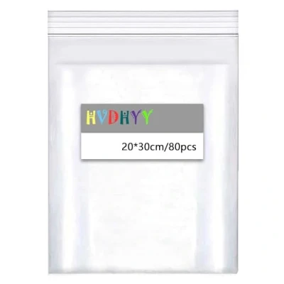 Imagen de HVDHYY Bolsas de Plástico Transparente Bolsa Cremallera Gran Tamaño 80pcs 200mm x 300mm 160μm Plastico con Cierre Resellables Autocierre Almacenamiento Refrigerios y Ropa.