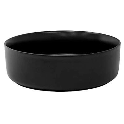 Imagen de ML Design Lavabo de Cerámica Negro Mate Redondo Ø 360 x 120 mm Con Agujero Desagüe Lavamanos Moderno Sobre Encimera Sobremesa Pila Para Baño Aseo Fregadero Diseño Minimalista