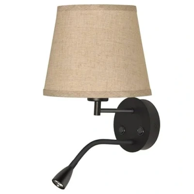Imagen de Alpinaluz Aplique de Pared con Luz Lectura LED 3W y Pantalla Textil Beige Estructura Negra Mate Casquillo E27 Doble Interruptor para Dormitorio, Cabecero o Hotel