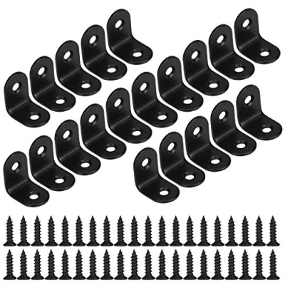 Imagen de Soporte de Esquina 90 Grados Estante Ángulo en Forma L Acero Inoxidable Corner Brace con Tornillos para Silla Mueble Ventana Negro 20 * 20mm Piezas