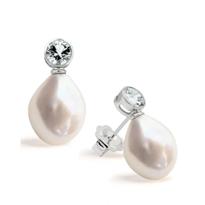 Imagen de Pendientes de Mujer Perlas Cultivadas Agua Dulce Barrocas 12 a 13 mm con Circonita Grande SECRET &amp; YOU. Diseño Tú y Yo Plata Ley Rodiada 925 milésimas tuerca grande.