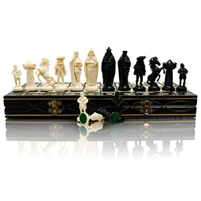 Imagen de Master of Chess Tablero Ajedrez Madera 42 cm Hecho a Mano y Grande Portatil Juego de para Niños Adultos Adornos Piezas en Plástico Cromado Contrapesado