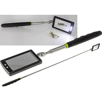Imagen de ChiliTec espejo telescópico con iluminación LED, de mano, extensible, 28 88 cm, mango suave, giratorio