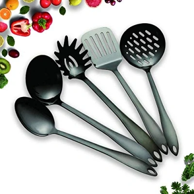 Imagen de Utensilios de cocina acero inoxidable 5 piezas colores, estos incluyen sintonizadores ranura, cucharones, cucharas servir,