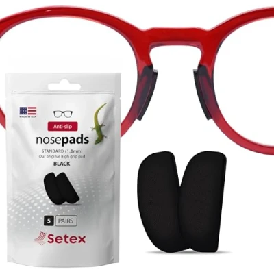Imagen de Setex Gecko Grip Almohadillas antideslizantes para nariz de anteojos 0.039 in, (5 pares negros) fabricadas en EE. UU., fibras microestructuradas innovadoras, in x 0.276 0.630
