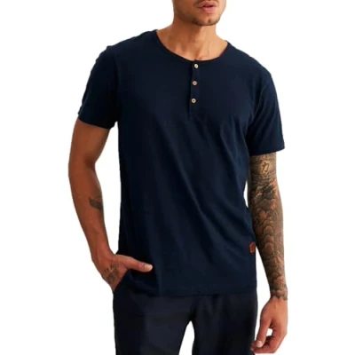Imagen de Leif Nelson Camiseta para Hombre con Cuello Redondo LN 8280 Azul Oscuro Small