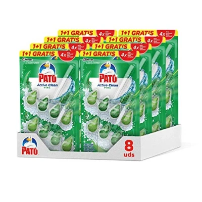 Imagen de Pato Active Clean 1+1 Colgador para Inodoro, Frescor Intenso, Perfuma, Limpia y Aroma Pino Pack de 8 Unidades