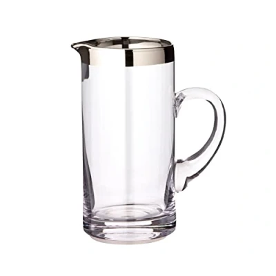 Imagen de EDZARD Jarra Robert, Vidrio soplado con Borde de Platino, Altura 20 cm, Capacidad 1 litro, cántaro, jug, Taza, Pitcher, Jarron, para Agua, Zumo, té Helado
