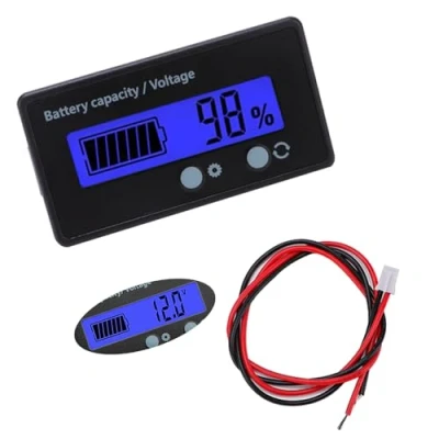Imagen de VooGenzek Medidores de Batería DC, Indicador Voltaje Capacidad Monitores, Probador Plomo Ácido y Litio, Pantalla LCD DC 12V 24V 36V 48V Medidor (Luz Azu)