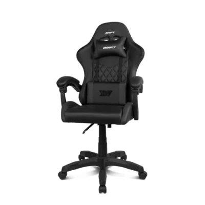 Imagen de DRIFT GAMING DR35 Silla Profesional, Polipiel, Reposabrazos Acolchados, Pistón Clase 3, Base Nylon Reforzada, Asiento basculante, Altura Regulable, Cojín Lumbar/Cervical, Color Negro