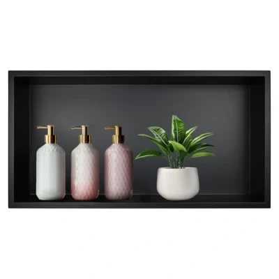 Imagen de Bernkot nicho de pared acero inoxidable 304, 60 cm x 30 10 cm, ducha negro para almacenamiento baño, no requiere azulejos, empotrada, montaje excesivo