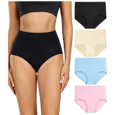 Imagen de wirarpa Braguitas Culotte Algodón para Mujer Bragas de Cintura Alta Cómodo Faja Reductora Ajustan 4 Pack Talla M