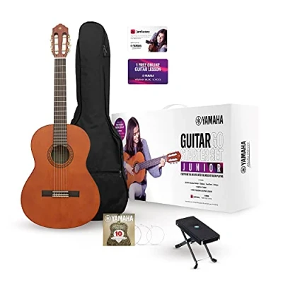 Imagen de Yamaha GuitarGo Starter Set Junior de guitarra clásica para principiantes, incluye funda transporte, afinador digital iOS, reposapiés y otros accesorios