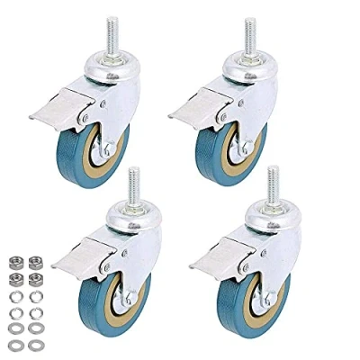 Imagen de 4 paquetes, WeFoonLo Cierre 3&quot; Montaje vástago roscado Girar rueda de Rotación Sin marca poliuretano y freno para carros, muebles, mesa trabajo(Tallo roscado: 12 * 30 mm)