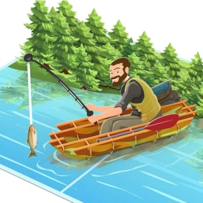 Imagen de MOKIO® Tarjeta Pop Up Pesca de regalo 3D para pescador, felicitación emergente un cumpleaños