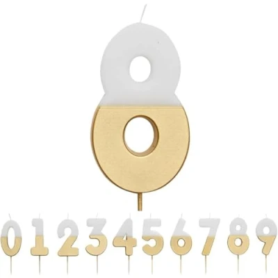 Imagen de Talking Tables Vela número 8 Blanca y Dorada Para tartas Decoración de primera calidad niños, adultos, fiesta cumpleaños 18, 80, aniversario, hito