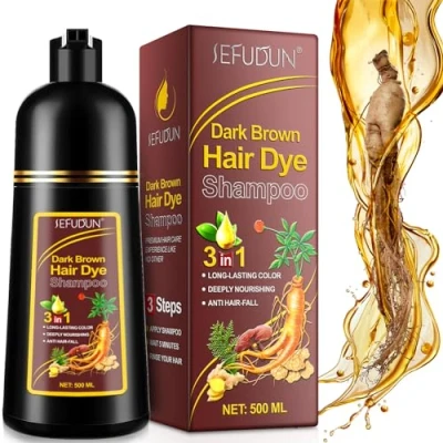Imagen de champú para tinte el cabello marrón oscuro, color de instantáneo en minutos, natural y duradero hombres&amp;mujeres, 500ML