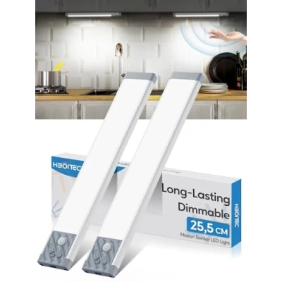 Imagen de HIBOITEC Luz LED con Sensor de Movimiento, Cocina Bajo Mueble USB C Recargable, 50 Armario Tira Magnética Adhesiva para Pasillo, Escalerav, Cocina(25.5CM,Luz Blanca Fría,Plata)
