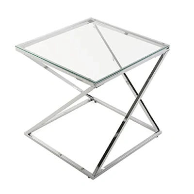 Imagen de Versa Trento Mesa Auxiliar para el Salón, la Habitación o Cocina. Moderna Mesilla Baja, Medidas (Al x L An) 51 cm, Cristal y Metal, Color Plateado